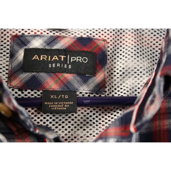 Ariat Pro Series Men's XL Plaid Button-Down Shirt Red/Navy/White Cotton Blend Lo - Picture 4 of 7